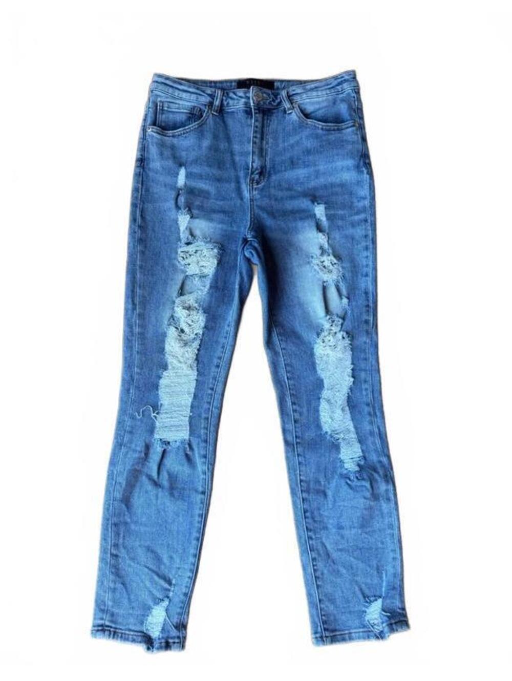 Risen Blue Distressed Skinny Jeans Size 11/30